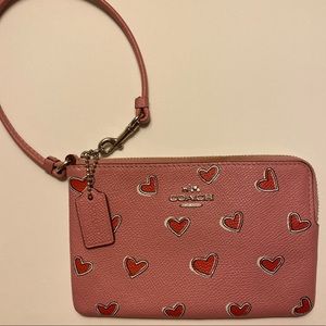 Coach small wristlet with hearts print